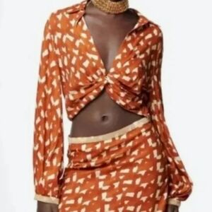 Zara Long Sleeve Beaded Cuff Cropped Top